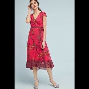 Anthropologie Maeve Valentine Pink Wrap Dress
